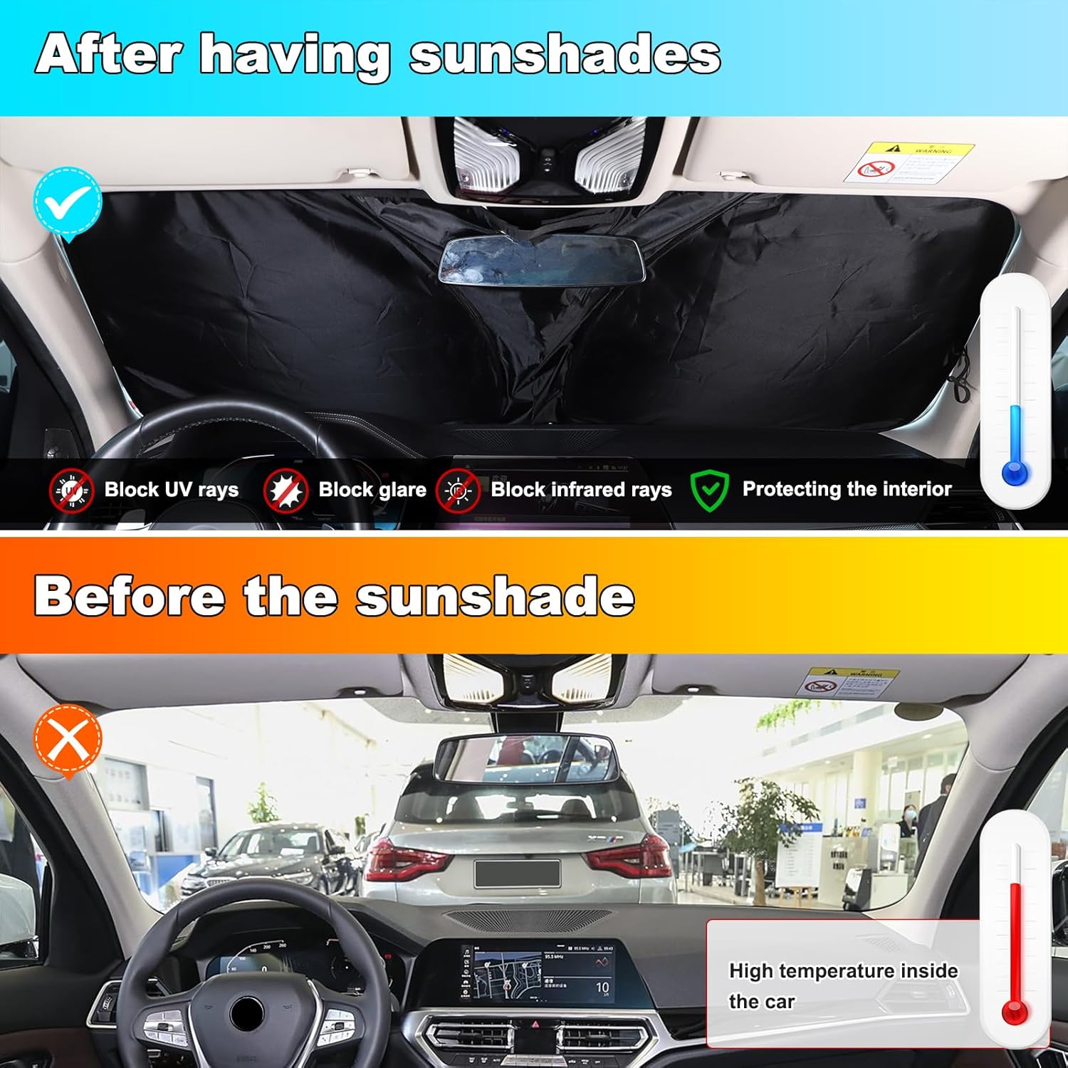 Windshield Sun Shade Compatible with BMW 3 Series/4 Series/i3/i4 2020-2025 Accessories, Front Window Shades Cover for Windshield Sun Visor Screen Protector, Block UV Rays Cool