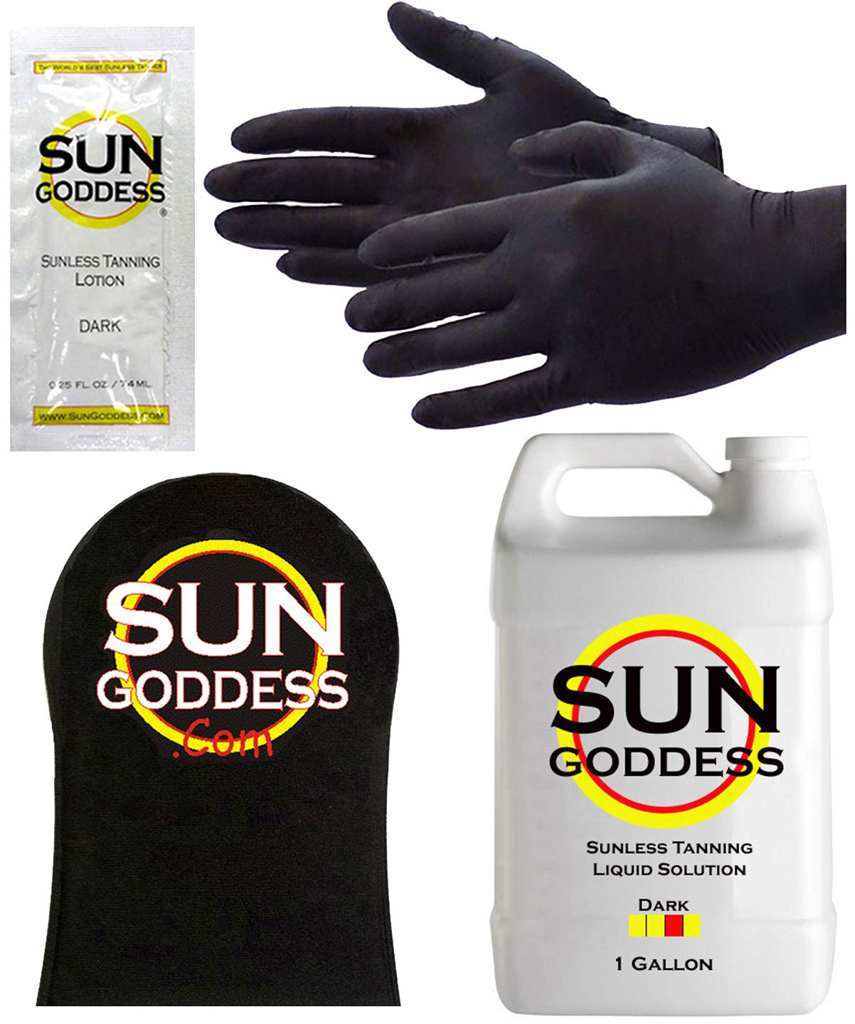 Sun Goddess - DARK - 1 Gallon - Spray Tan Solution - BEST COMBO DEAL: Sunless Self Spray Tan liquid Solution Best Sunless Self Spray Tanning Mitt