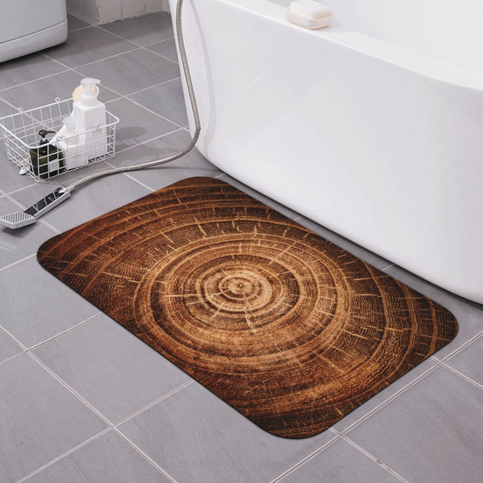 Tapis de salle de bain en diatomée style bois pour sortie de douche