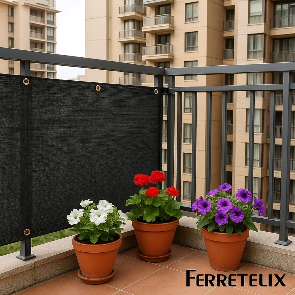 Ferretelix® Malla de Ocultación Negra 2 x 50 m – 95% Sombreado para Jardín, Valla y Terrazas
