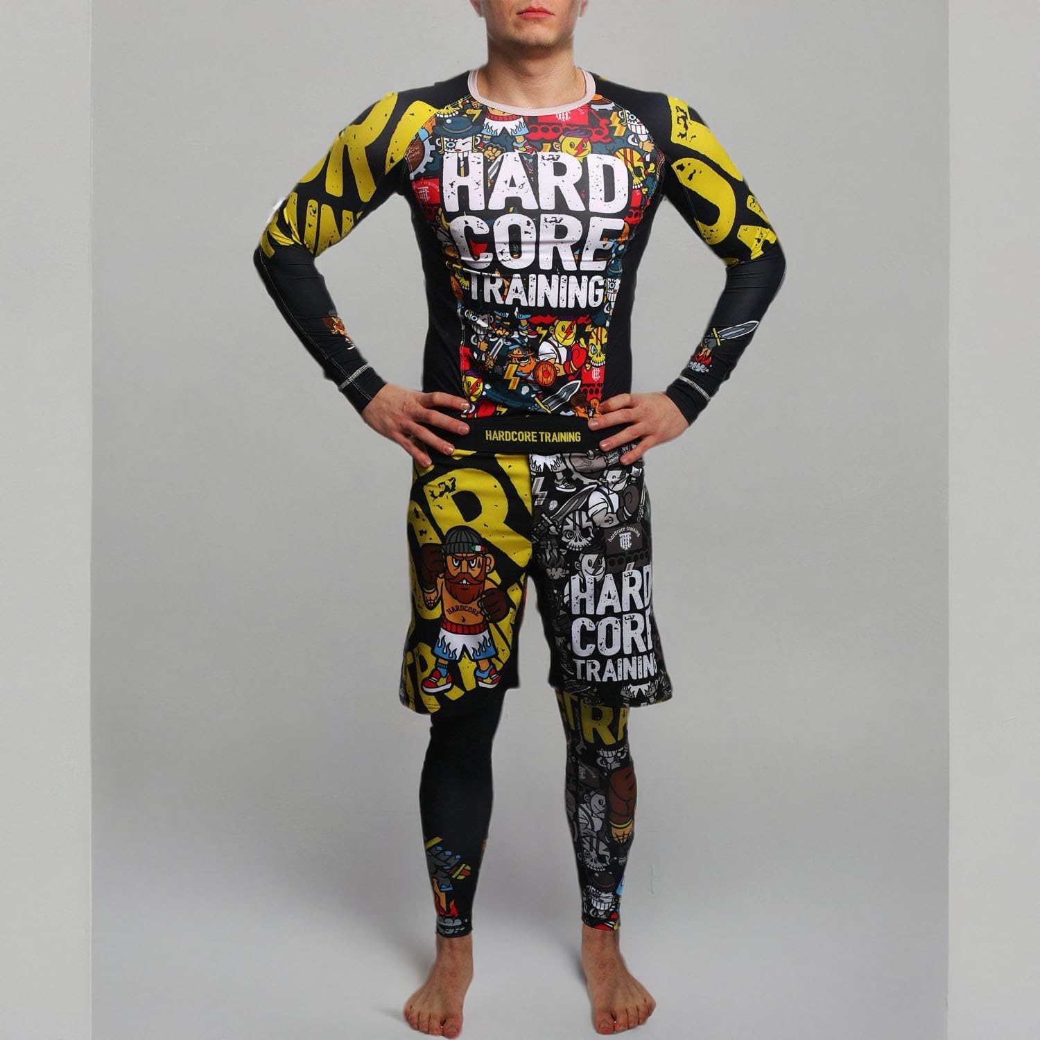 Hardcore Training Men's Rash Guard Compression Long Sleeve Jiu Jitsu, MMA No-Gi, Tight BJJ Grappling Base Layer Combat