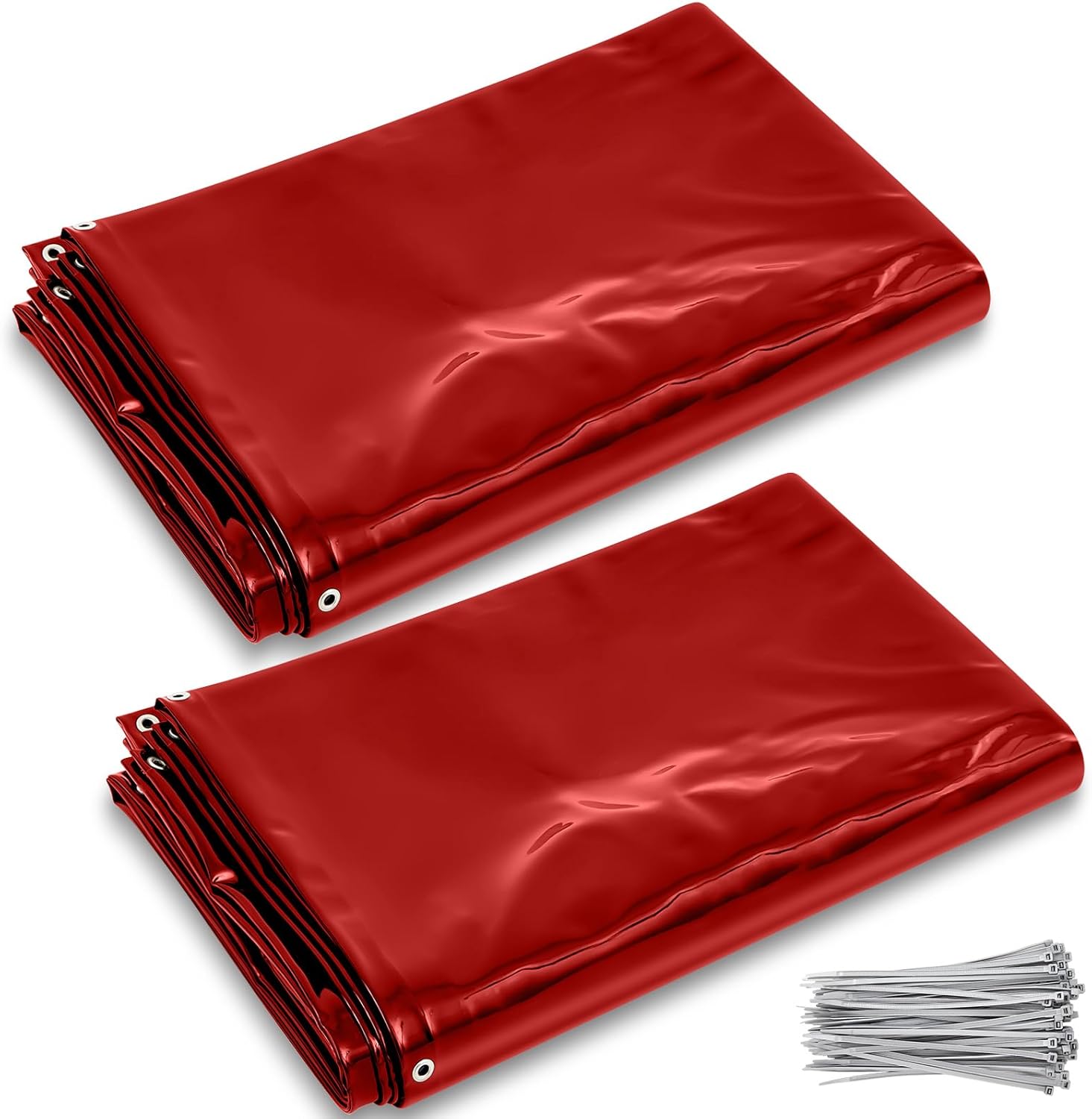 2 Pcs Welding Curtain Safety Transparent Welding Screen with Fixed Belt for the Stand of 6 x 8ft Fireproof Resistant Insulation for Arc Light UV and Light Protection (Red)