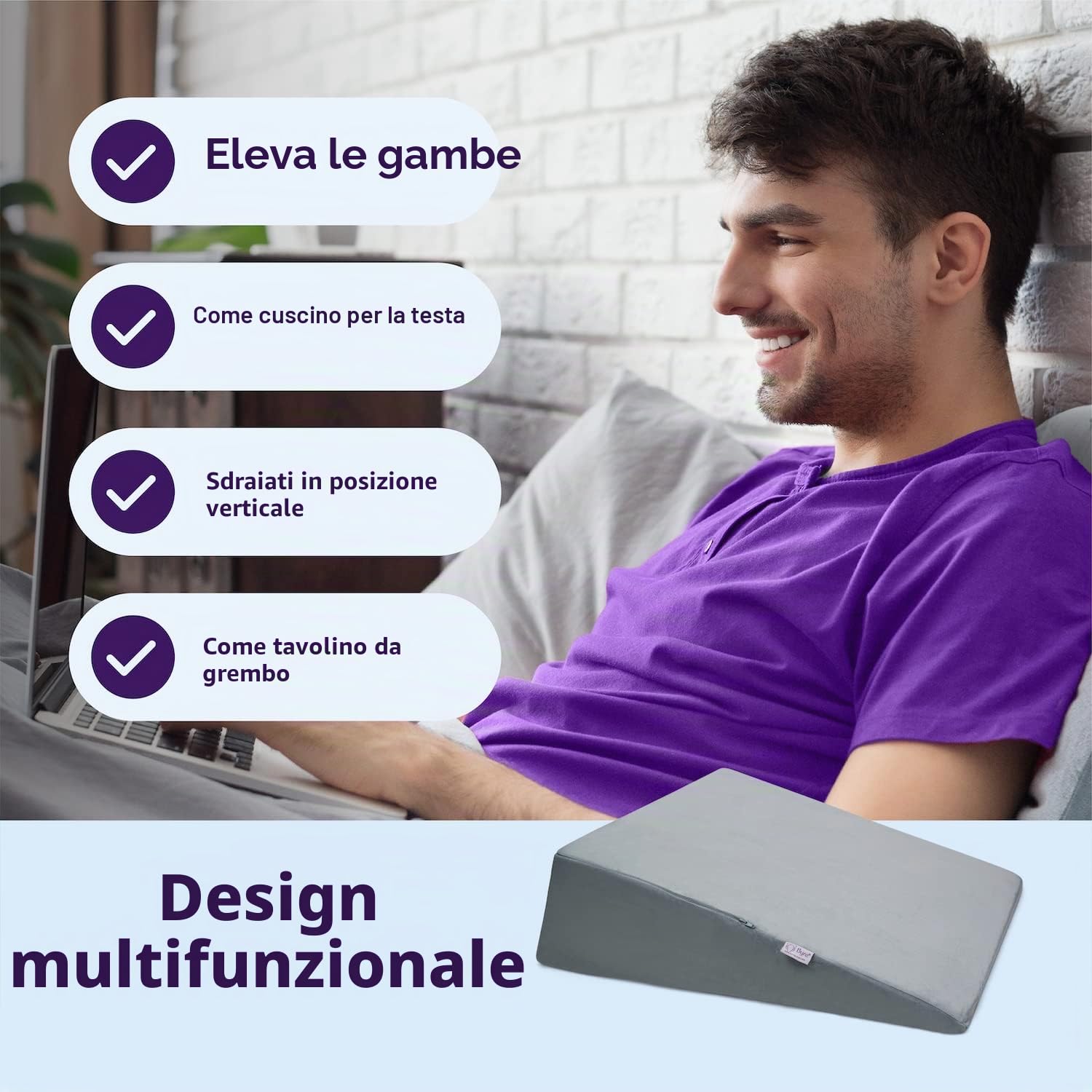 Byre® Cuscino ortopedico a cuneo pieghevole in memory foam, cuscino di supporto per la schiena regolabile per GERD, lettura, mal di schiena, dolori alle gambe, bruciore di stomaco, reflusso acido