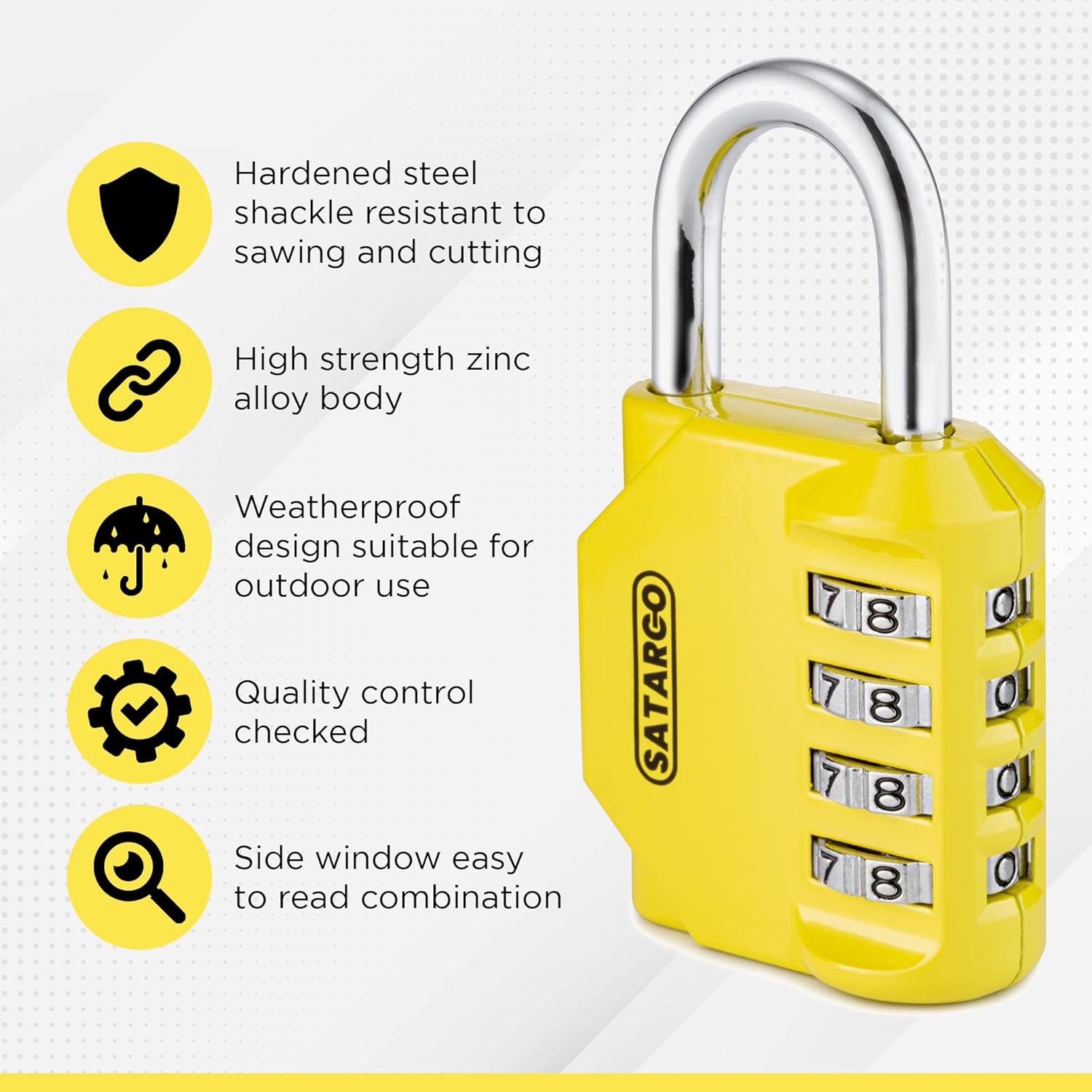 4 Digit Combination Lock for Locker Room Cut Resistant Gym Padlock with Code - Indoor Outdoor Small Combo (Yellow)