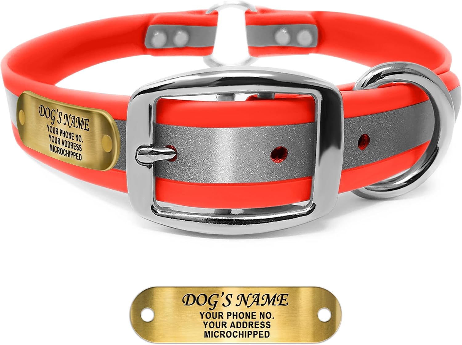 Collar Reflectante Grande Naranja para Perro con Placa Personalizada miniatura 1