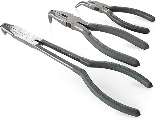 Juego de 3 alicates de punta de aguja larga en ángulo, juego de 3 alicates de punta doblada de 9045 grados de 11 pulgadas, 7 pulgadas y 6 pulgadas
