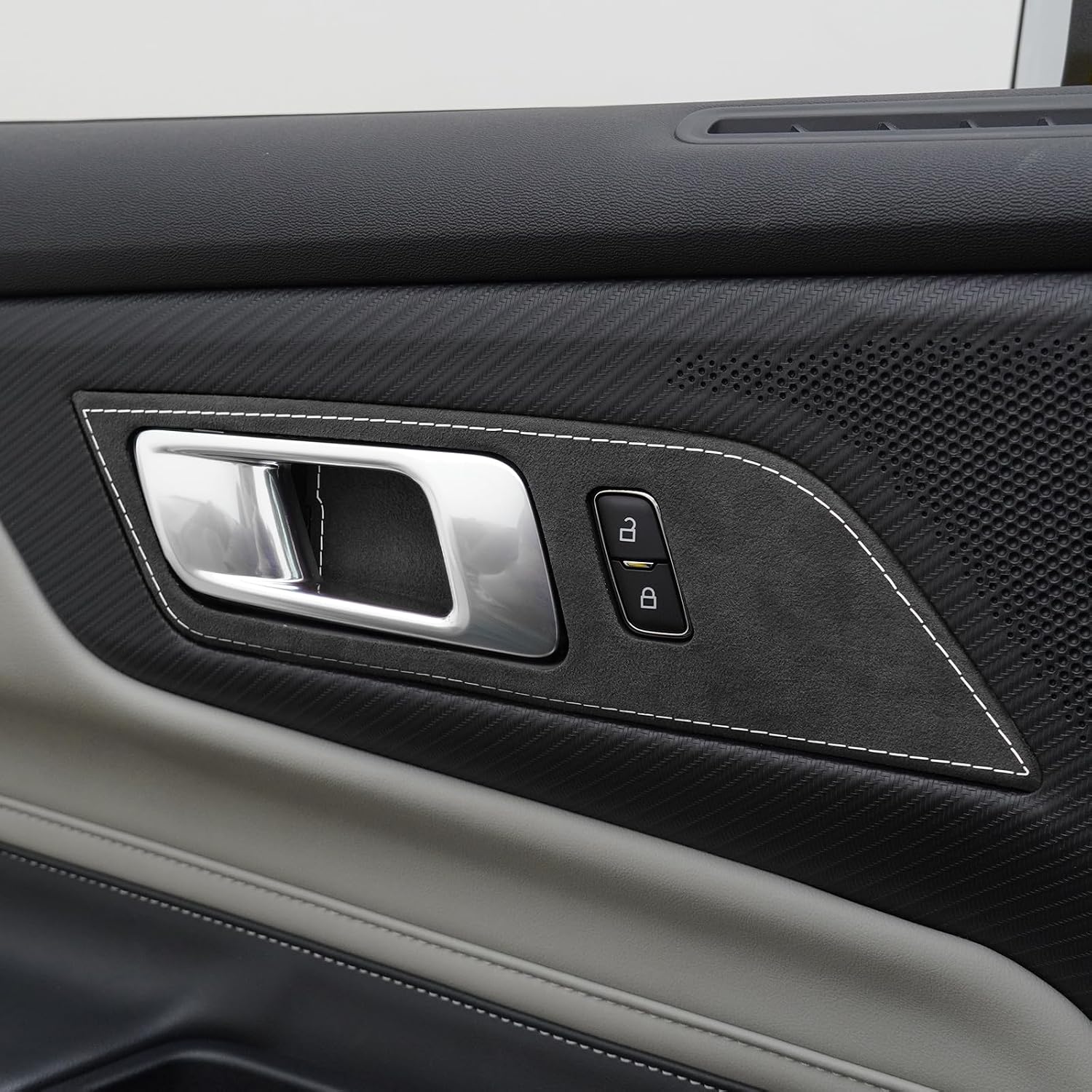 BETTERHUMZ Car Door Handle Panel Frame Sticker Compatible with Ford Mustang 2024 2025 for Alcantara Carbon Leather Protective Decor Interior Accessories (Suede Black)
