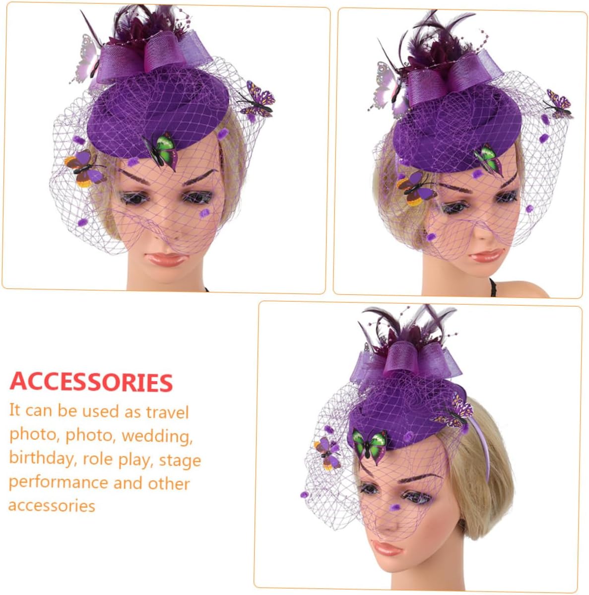 Women Mesh Headwear Purple Small Hat Headband for Stage Performances image 2