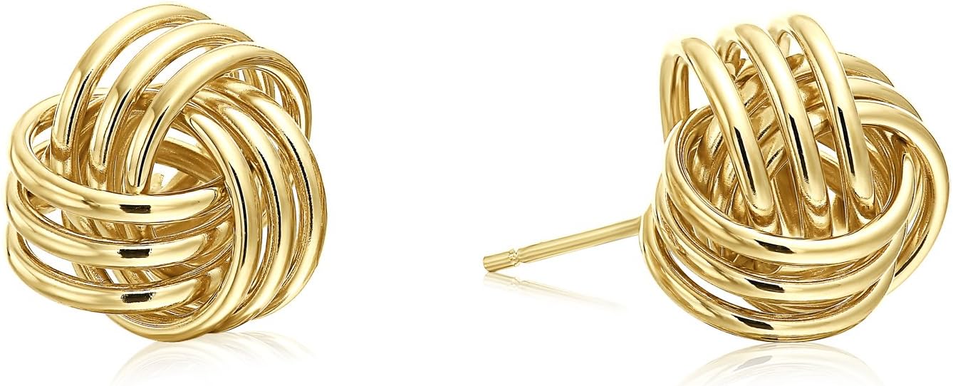 14k Gold Love Knot Stud Earrings, 11mm Diameter, Push-Back