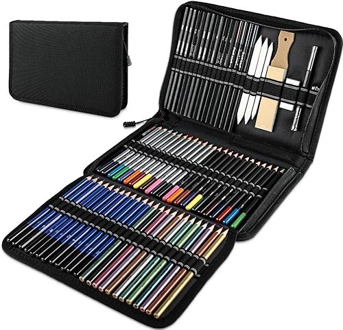 Kit Desenho Profissional 72 Pçs/Conjunto, Lápis de Cor Profissional, Esboço E Lápis, Inclui Lápis de Cor Metálicos Solúveis em Água, Charcoal para Profissionais