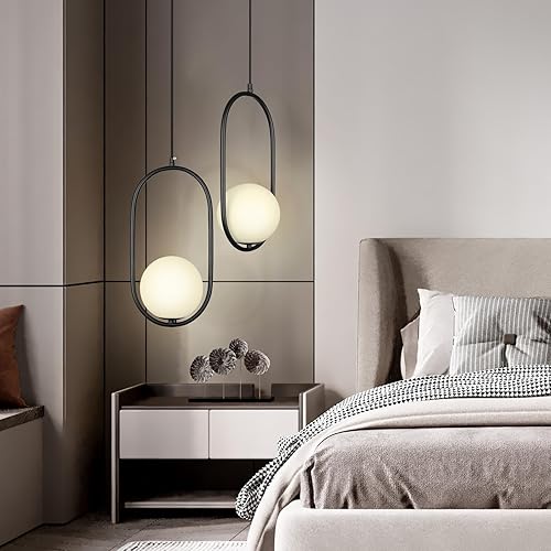 Miniatura 2 de lobolighting Iluminación colgante moderna, paquete de 2 lámparas colgantes negras de altura ajustable, lámpara de mediados de siglo, globo de vidrio