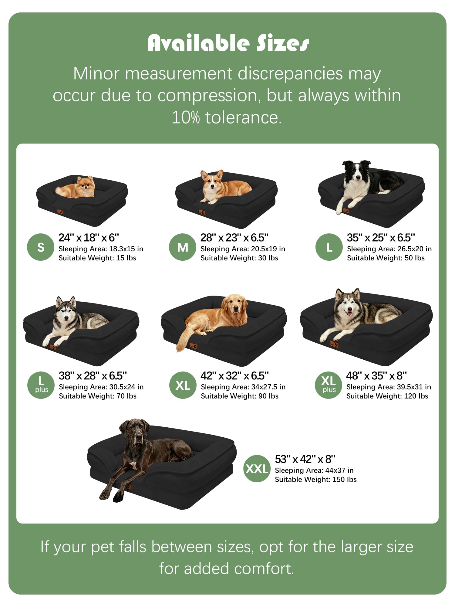 Spotted Play Orthopedic Dog Bed with Sides - Sofa Beds for Medium Dogs, Supportive Foam Pet Couch Bed with Washable Removable Cover, Waterproof Lining and Non-Slip Bottom, Black - M view 7