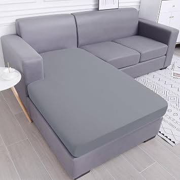 Smiry Waterproof Couch Cushion Covers, Stretch Sectional Couch Covers Washable, L Shape Chaise Lounge Sofa Slipcover Elastic Non-Slip Furniture Protector for Pets, Kid Chaise, Grey
