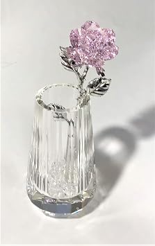 Pink Crystal Rose in Crystal Vase - Crystal Pink Flower in Crystal Vase - Rose Figurine