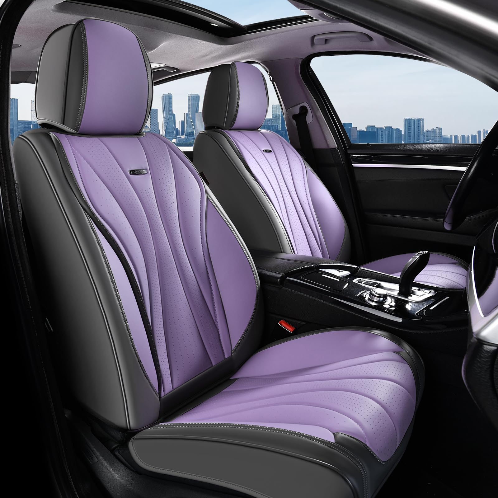 Coverado Front Seat Covers, 2 Pack Leather Seat Cover for Cars, Waterproof Seat Covers, Front Seat Car Seat Protectors, Driver Car Seat Cushions Universal Fit for Most Vehicles, Gray&amp;Purple