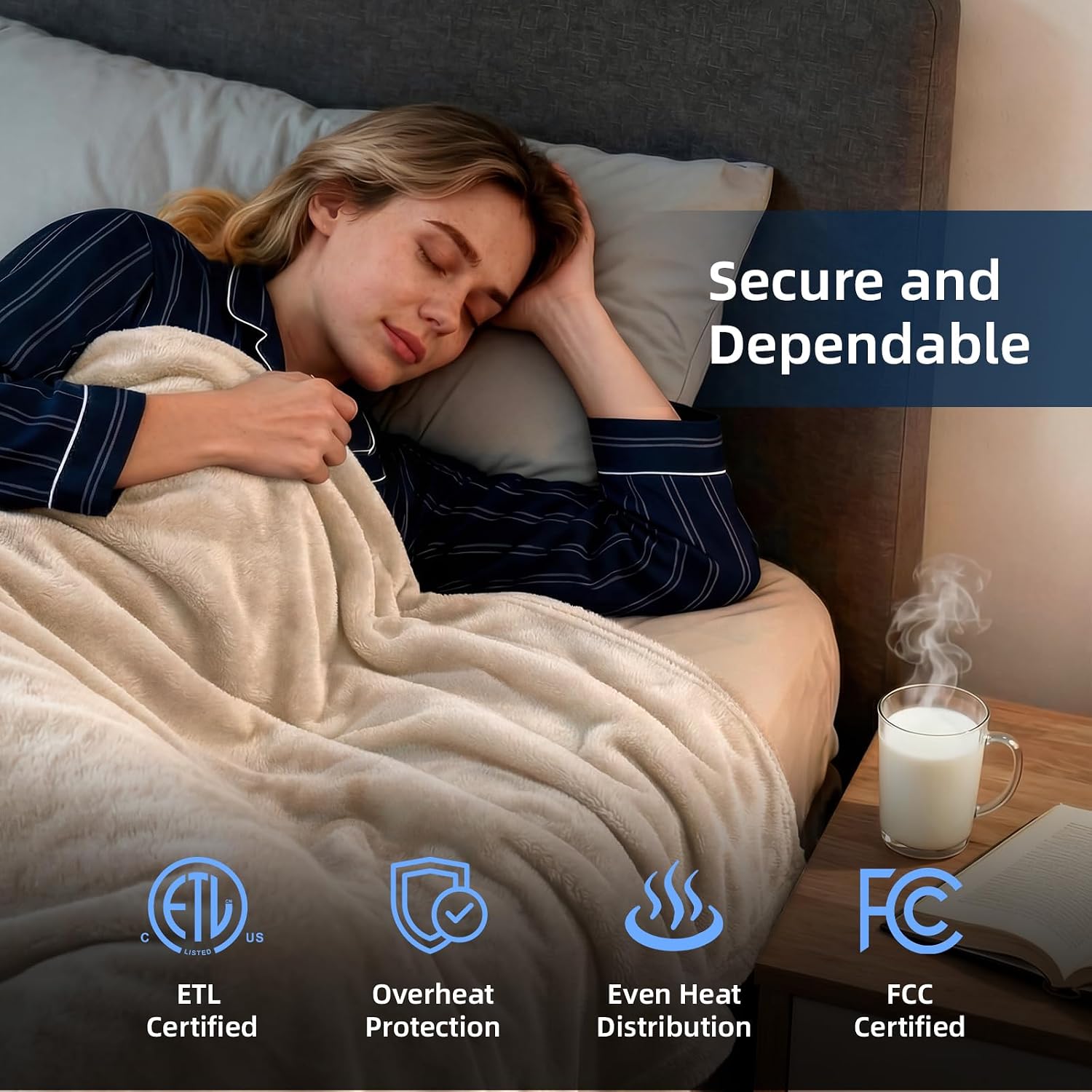 Westinghouse Heated Electric Twin Blanket - Soft Flannel Heating Blanket with 10 Heating Settings & 1-12 Hours Auto-Off Timer, Overheat Protection, Machine Washable (62"x84", Beige)