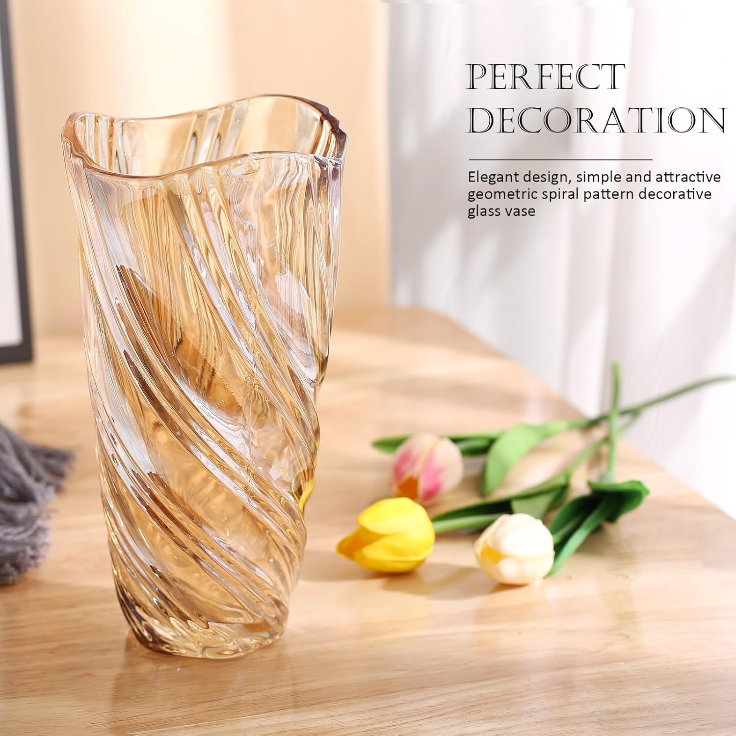Glass Vase,Elegant Spiral Decorative Centerpiece for Home, Office,Wedding, Stylish Blown Glass Flower Vase - Image 5