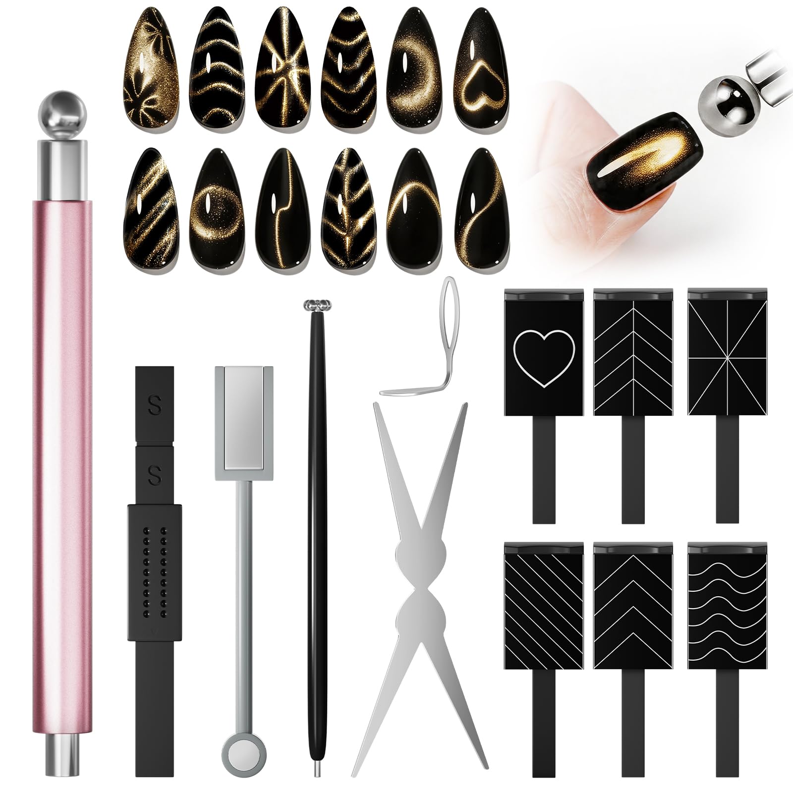 Katzenaugen-Magnet-Nagelkunst-Werkzeuge, vielseitiges magnetisches Design-Set, ideal für Katzenaugen, 3D-Nagelkunst und DIY-Glas-Katzenaugen-Effekte, einfach zu verwenden für Anfänger und Profis