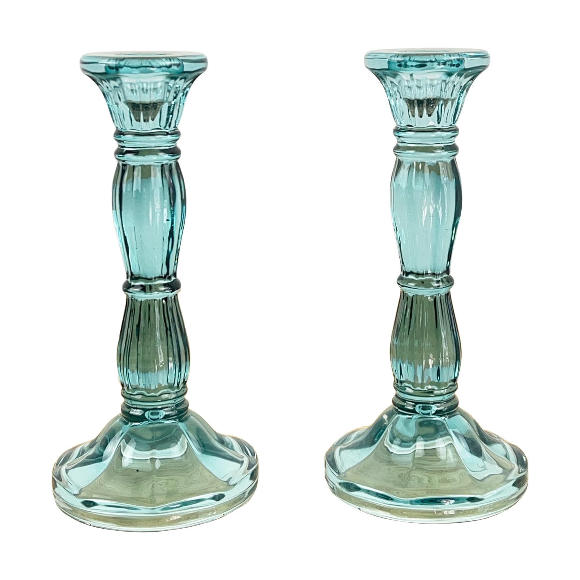 Alfie Francis Blue Set Of 2 X 20Cm Bright Coloured Glass Candle Holders Vintage Dinner Tapered Stick Wedding Table Decorations Boho Vintage Interior Eclectic Home Decor