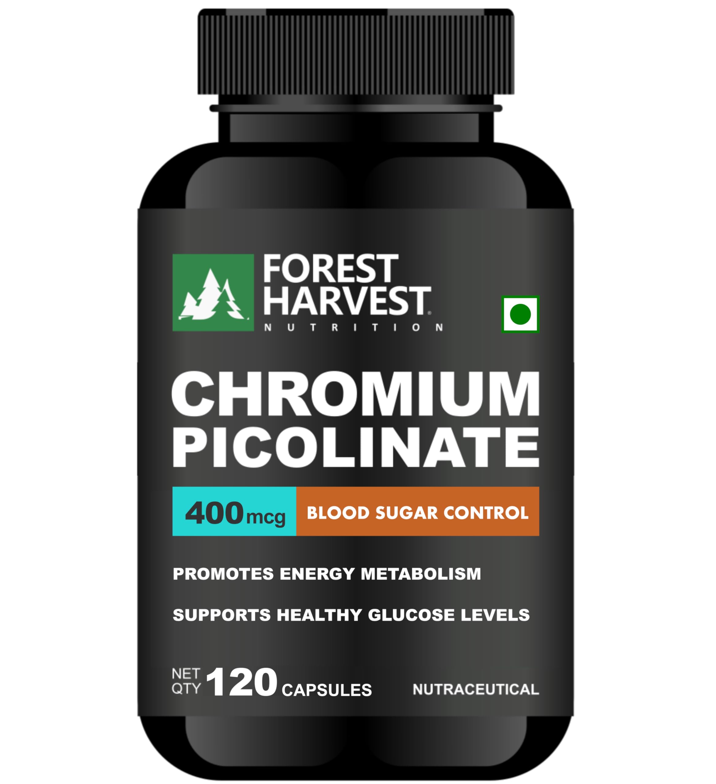 Forest Harvest Chromium Picolinate 400 mcg with Biotin – 100% RDA Biotin | 120 Veg Capsules | Glucose Metabolism, Hair, Skin & Energy Support | WHO-GMP, ISO, HACCP Certified-image-36