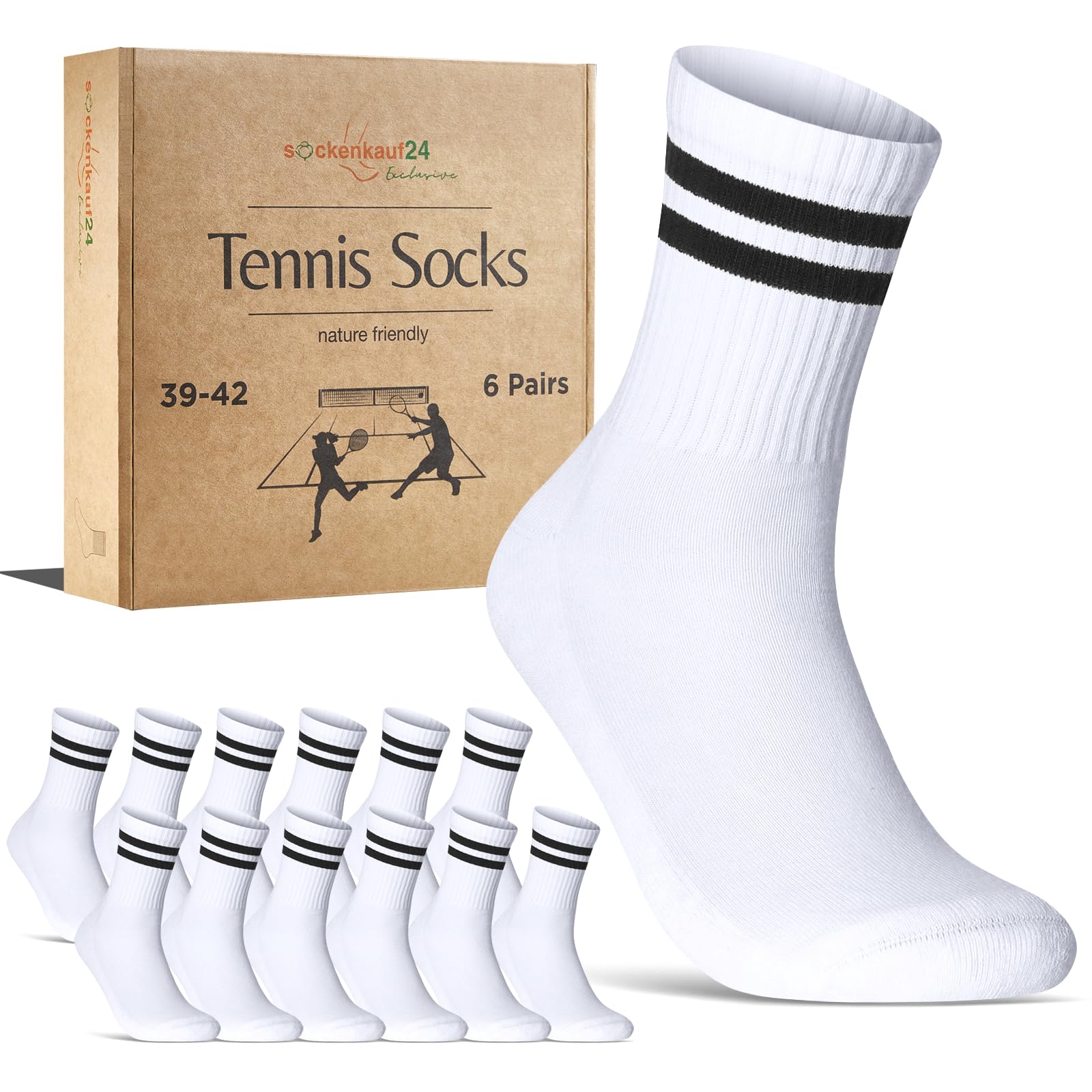 Men's Tennis Socks (6 Pairs) Sports Socks with Reinforced Heel & Toe Padded Sole Cotton Breathable Retro Crew Socks