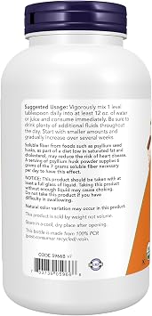 NOW Foods Supplements, Psyllium Husk Powder, Certified Organic, Non-GMO Project Verified, Soluble Fiber, 12-Ounce