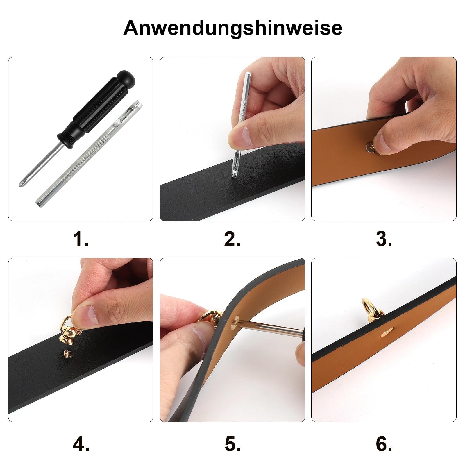 Set Rivetti in Pelle Dorato 20 Pezzi con Attrezzi
