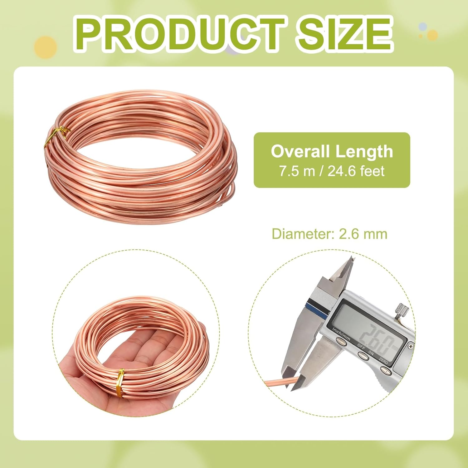 PATIKIL 99.9% Pure Copper Wire for Jewelry Making, 10 Gauge (2.6mm) Copper Craft Wire 24.6 Feet Beading Jewelry Making Supplies for Crafting Wreath Electroculture Gardening
