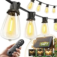 addlon 54FT Solar String Lights Waterproof with Remote, USB Charging, Shatterproof Bulbs, 3 Modes for Patio Backyard Camping Garden