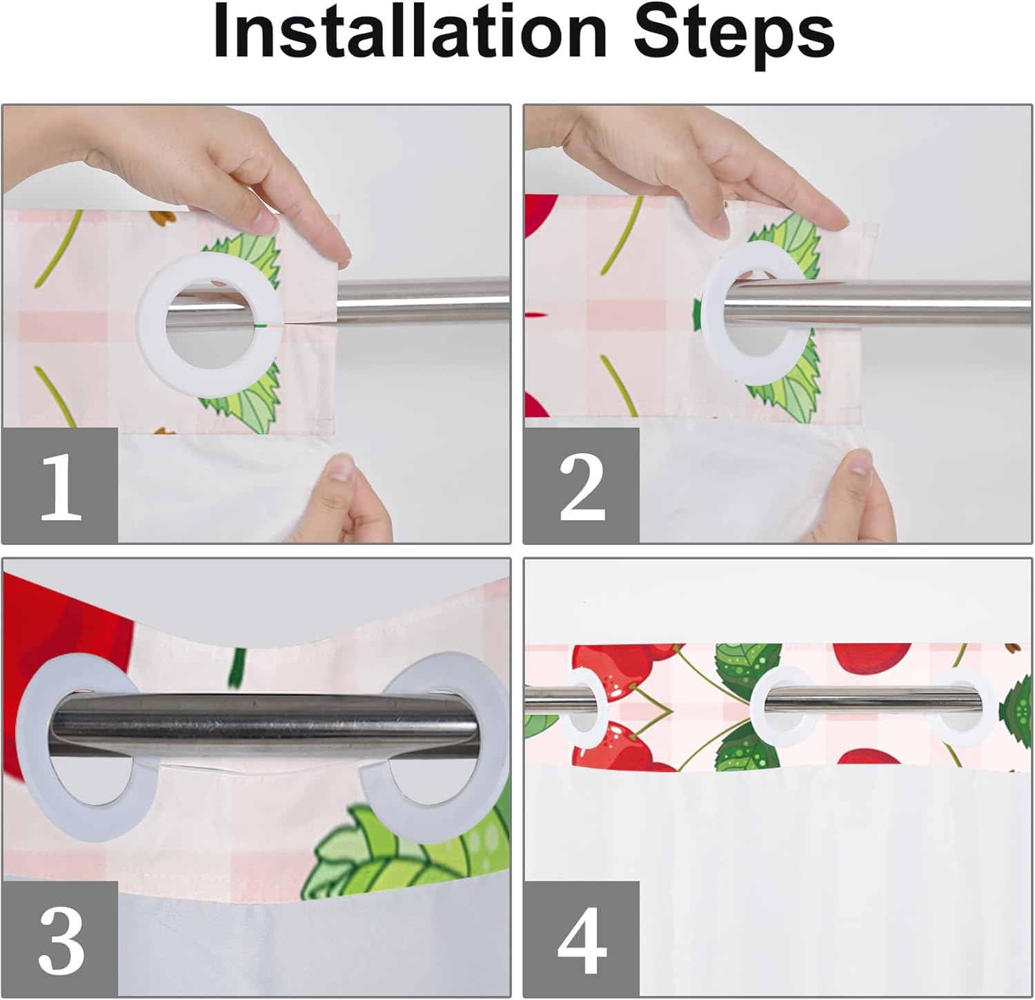 Baocicco No Hook Cherry Shower Curtain with Snap in Fabric Liner Set Pink Cherry Double Layer Bathtubs Hotel Curtain Set Buffalo Plaid See Through Top Window Open Grommet Bath Curtain 71x83 Inch