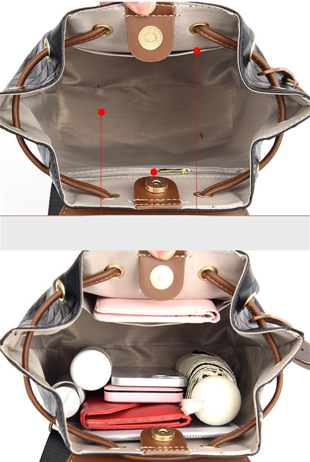 Femme Sac à Dos Elegant en Leger PU, Petit Chic Sac porté Dos Bandoulière avec Cordon Antivol, Sac d'école à la Mode Design Universel pour Travail L'école Voyage