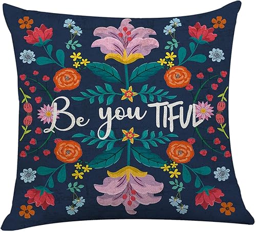 Littlefa Funda de cojín de flores retro con diseño de flores, para decoración de salón, dormitorio, para niñas, amigos, hija, sobrina, mujer  Be You
