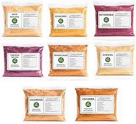 Combo Energético Natural com Beterraba, Uva, Ginseng, Gengibre, Maca Peruana, Guaraná, Catuaba, Marapuama - 800 Gramas (100 Gramas de Cada)