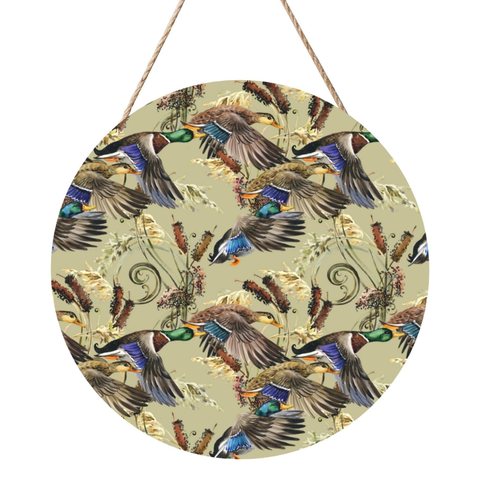 InOmak Watercolor Duck, Round Wood Panel Painting 12 in, Wall Hanging Painting For Home