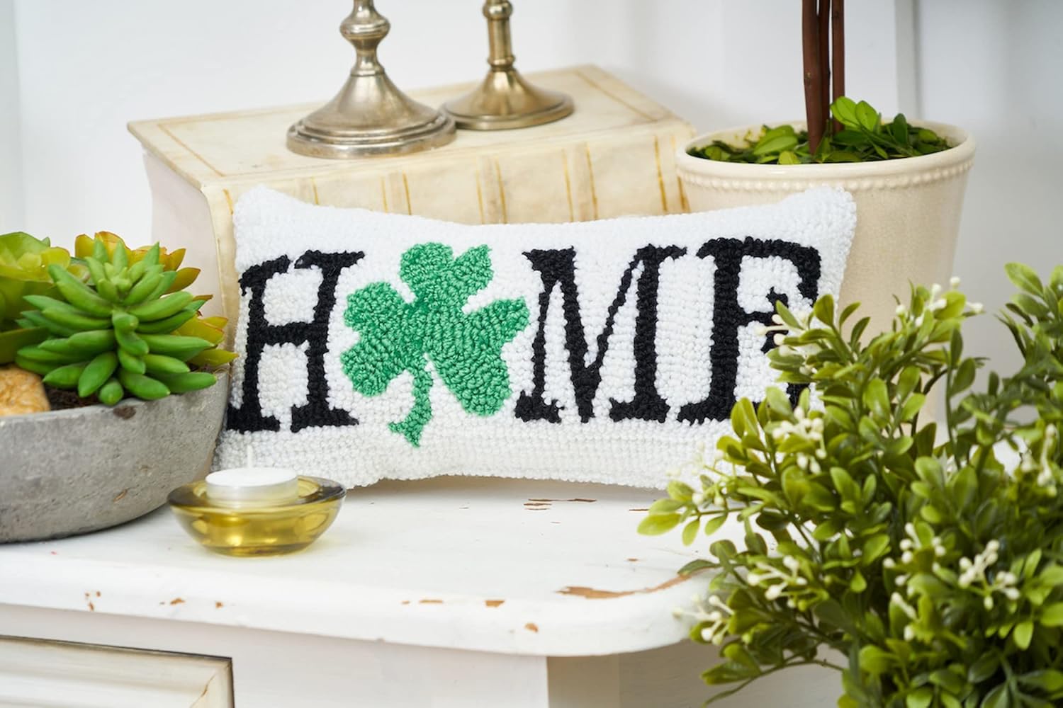 C&F Home 3 Leaf Clover Home Shamrock Hooked Small Petite Mini Accent Pillow 6" x 12" St Paddys Day Ireland Irish Spring Springtime Home Living Room Sofa Couch Chair Bed Bedroom Decor Decoration 6" x