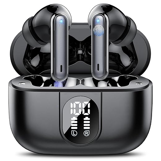 Csasan Auriculares Inalámbricos, Auriculares Bluetooth 5.3 HiFi Estéreo con 4 HD Micró, Pantalla LED Cascos Inalambricos Reproducción de 40H, Control Táctil, IPX7 Impermeable, Carga Rápida USB-C[2023]