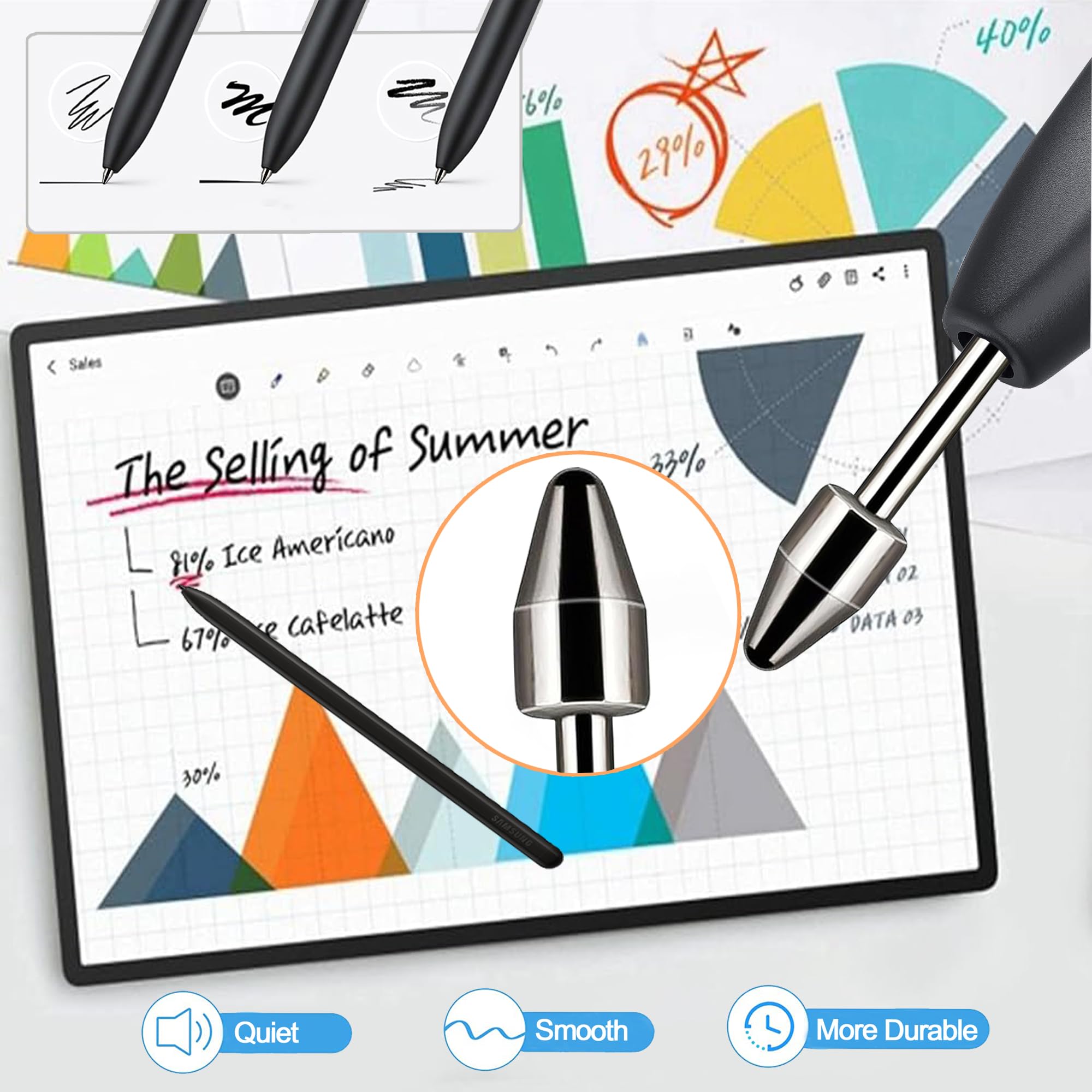4 szt. metalowych wymiennych końcówek do Samsung S Pen do Galaxy Tab S6 Lite/S10 Lite/S10 FE/S10 FE+ Plus/S10 Ultra/S10+ Plus/S9 FE+ Plus/S9 FE/S9/S9 Ultra/S8/S7 FE