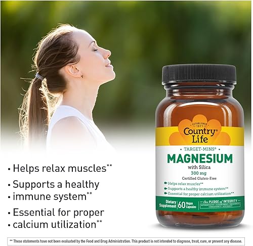 Miniatura 3 de Country Life Target-Mins Magnesio con sílice 300 mg - 60 cápsulas vegetarianas - Puede ayudar a apoyar la salud inmunológica y la relajación