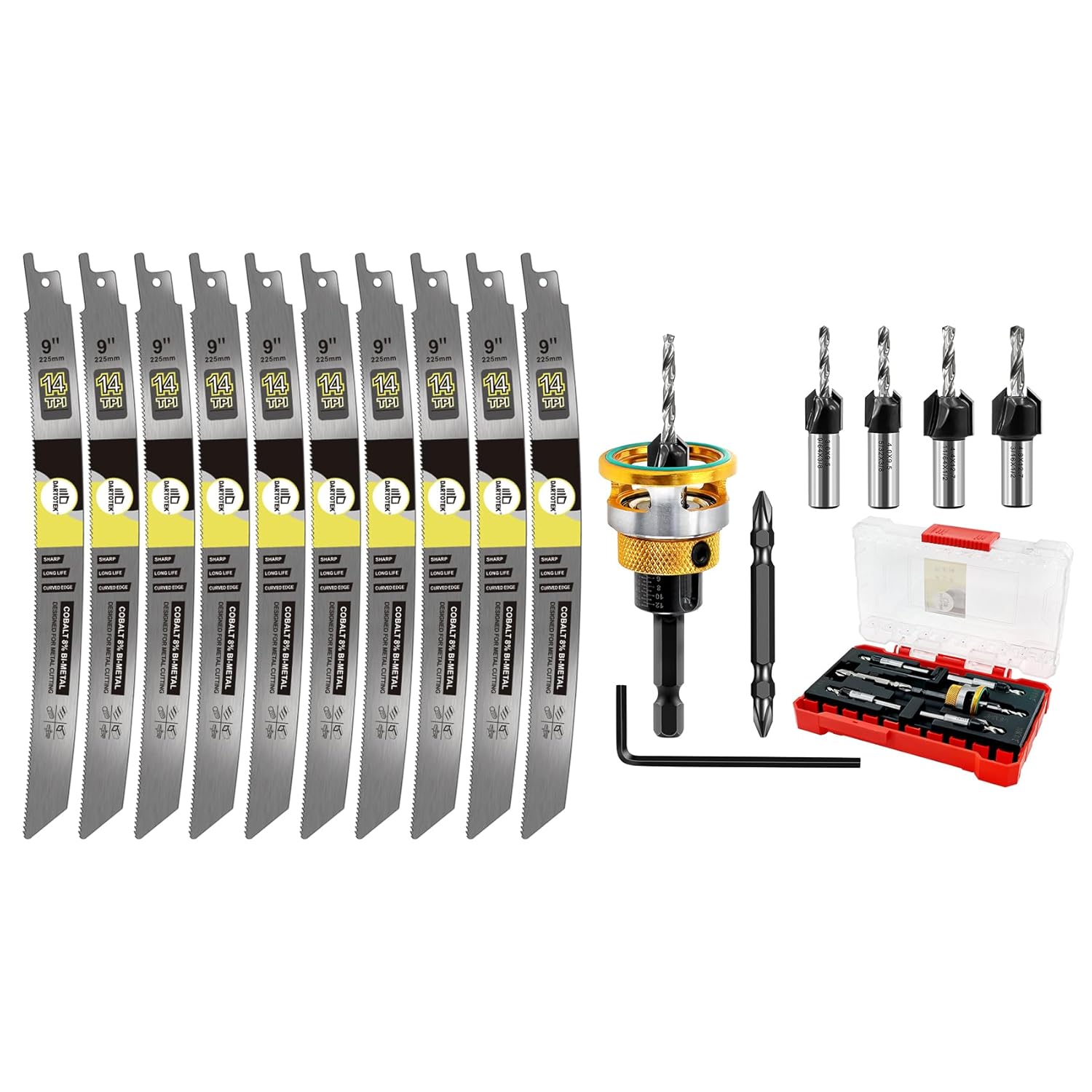 9-Inch 14TPI Reciprocating Saw Blades 10PCS, DARTOTEK and DARTOTEK Countersink Drill Bit Set