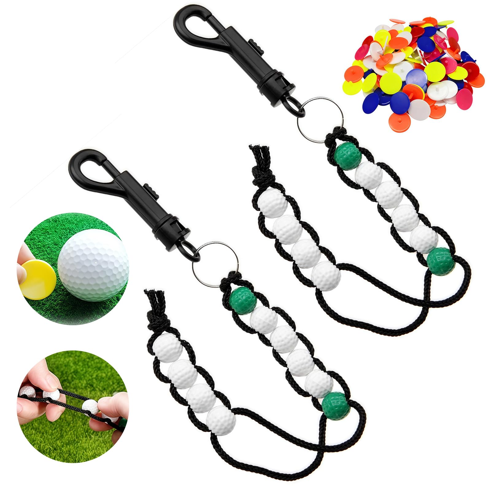 2 Pezzi Contatore di Colpi di Golf e 10 Marcatore per Palline da Golf,Contatore di Perline da Golf Segnapunti Manuale,Segnapunti Portatile Indicatore del Punteggio per Il Golfista
