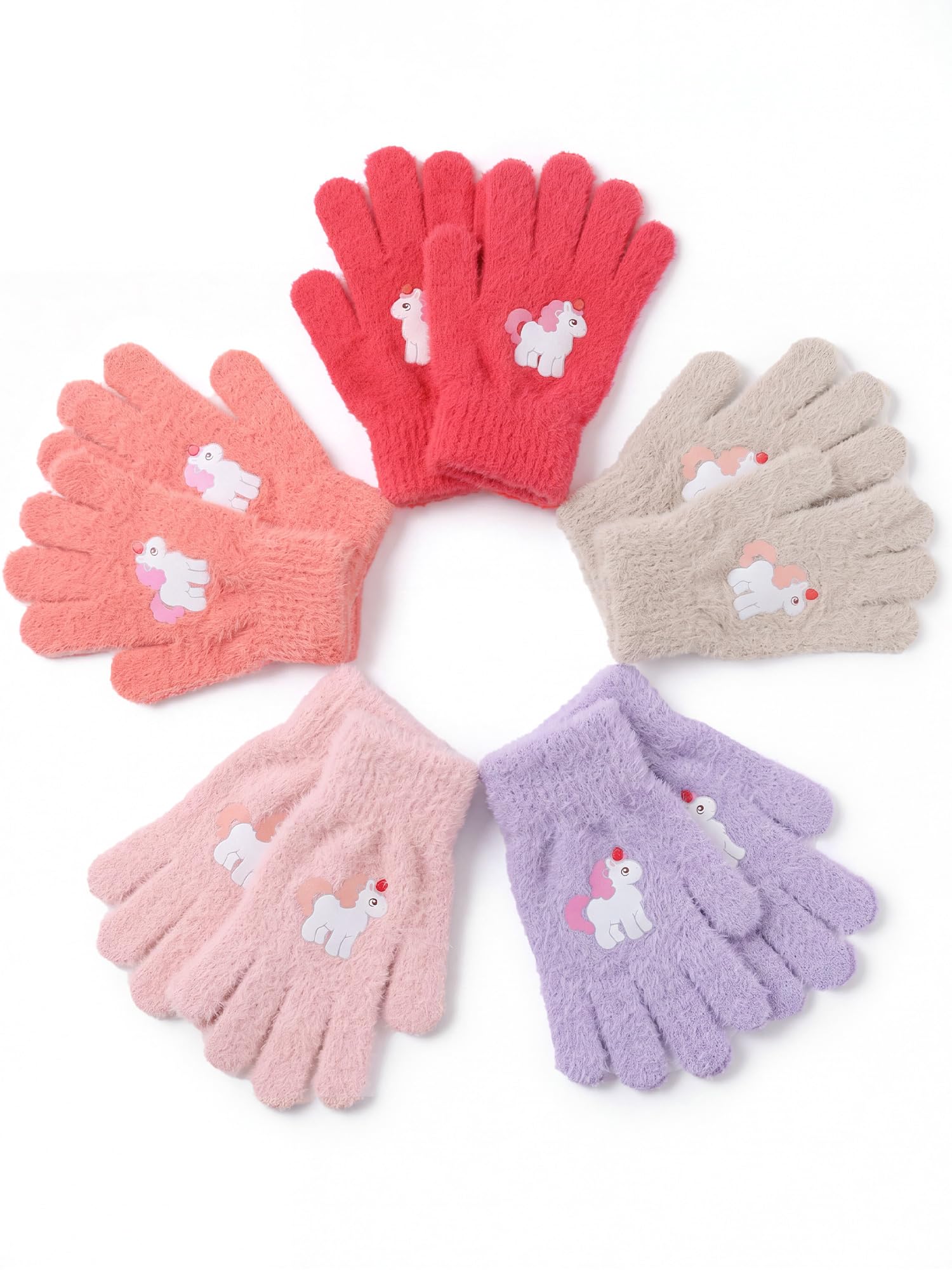 SATINIOR 5 Pairs Kids Gloves Full Fingers Knitted Warm Gloves Winter Mittens for Little Boys and Girls Daily Supplies
