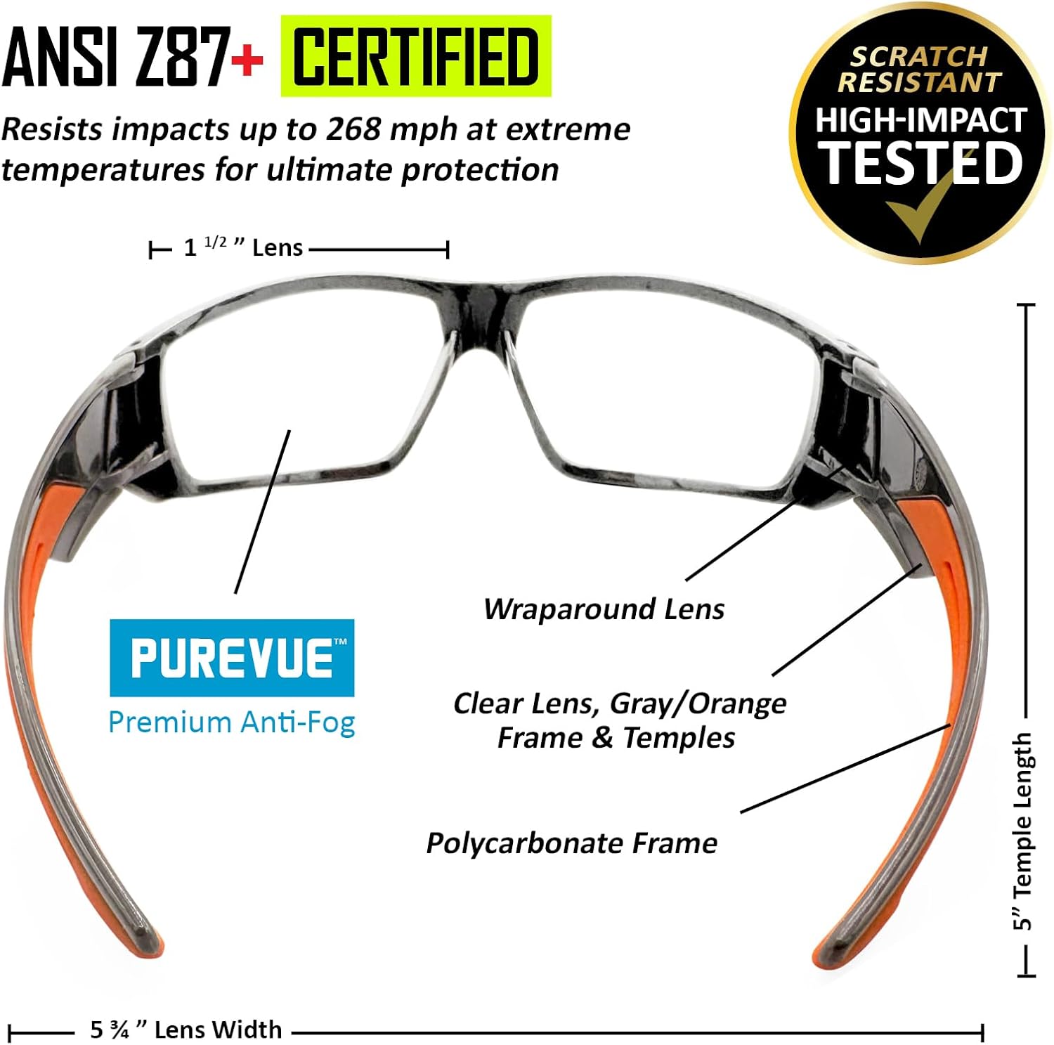 MAGID AcuSpex Full Frame Clear Safety Glasses,PurVue Premium Anit-Fog Coating, SX4005