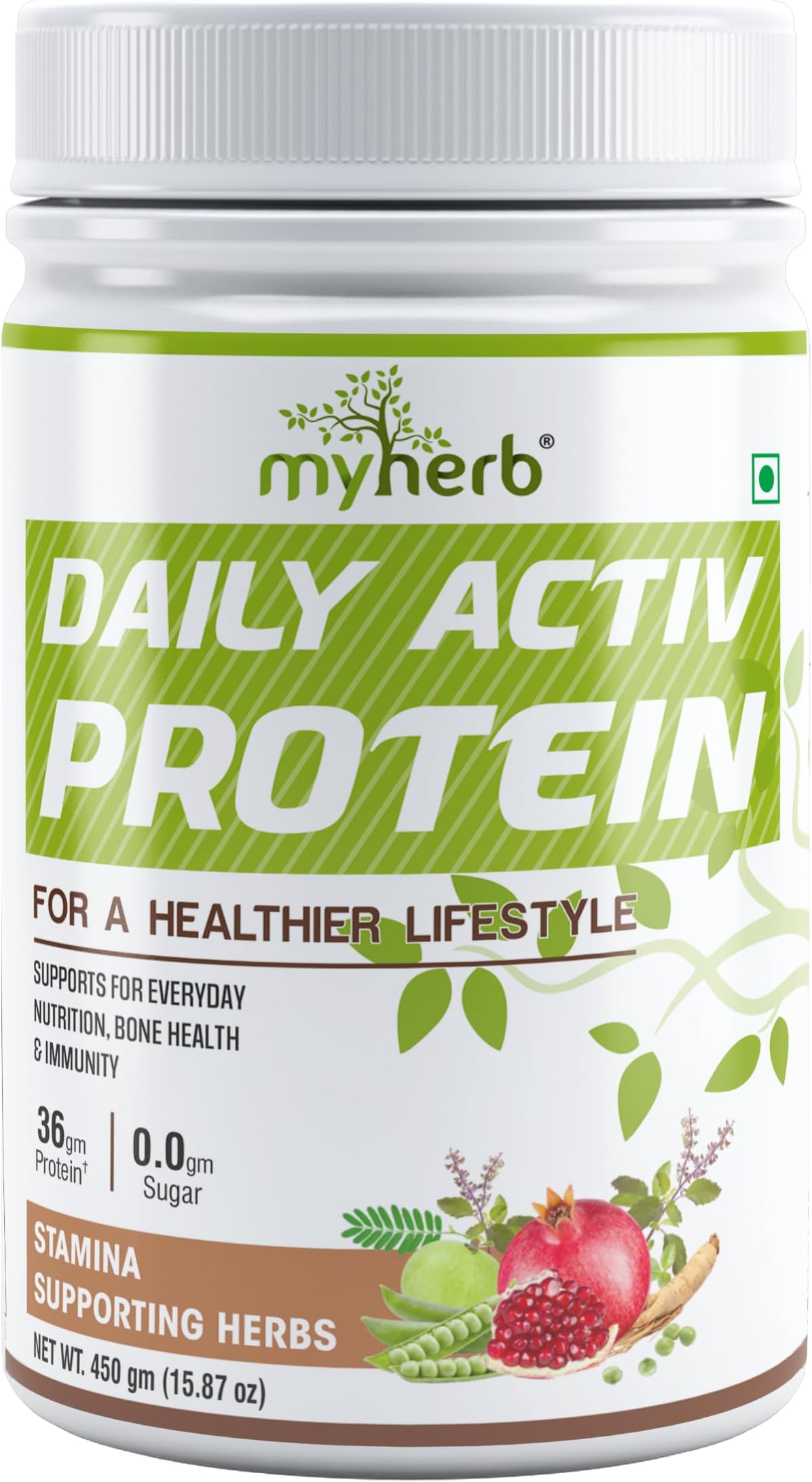 - Daily Active Protein|36gm Protein (Whey+Pea Protein)|Stamina Supporting Hebrs Tulsi,Amla & 8 Herbs|Supports Everyday Nutrition,Bone Health & Immunity (450 g (Pack of 1), Chocolate)