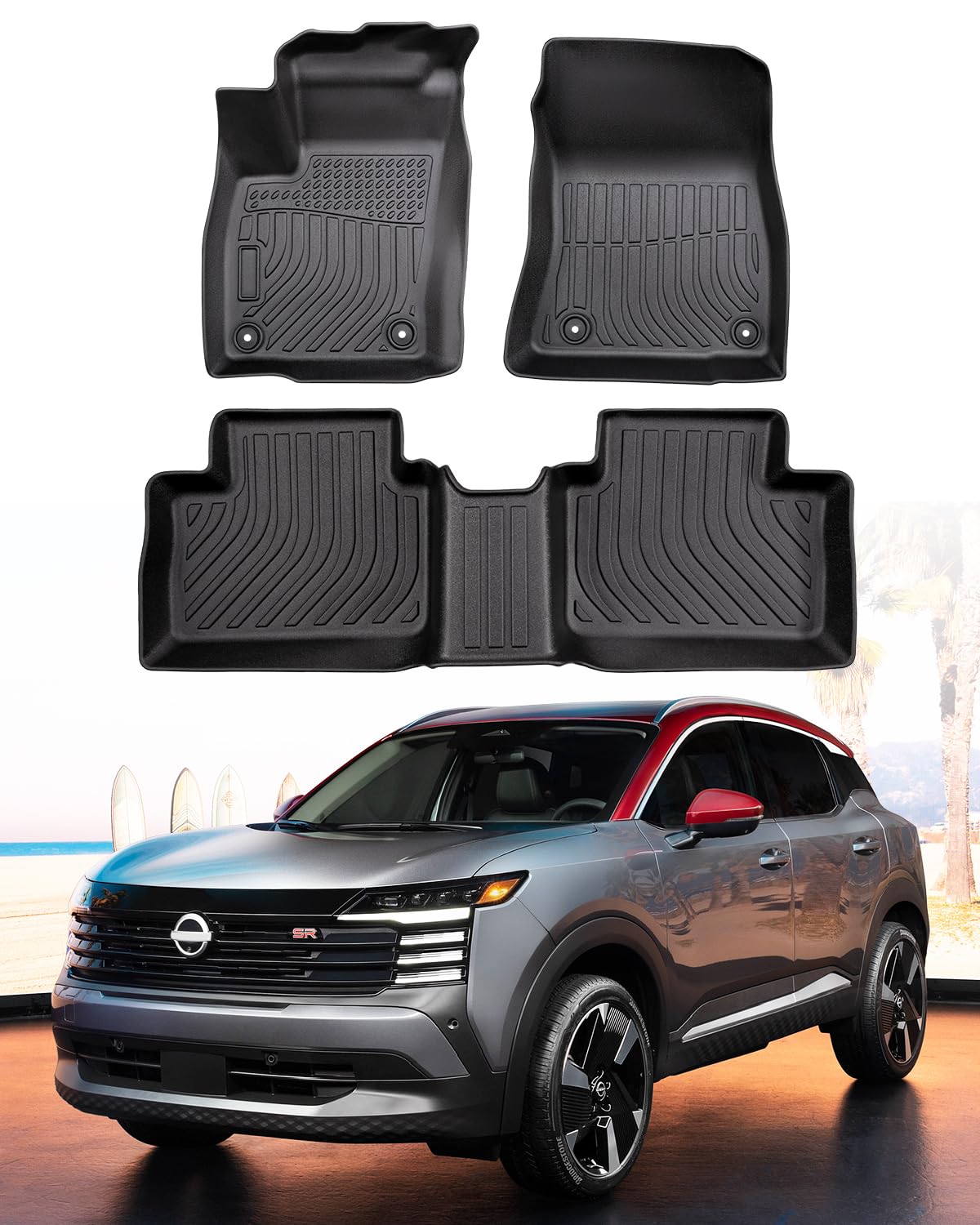 Alfombrillas para todo tipo de clima para Nissan Kicks 2025 2026, impermeables, antideslizantes, de goma, para Nissan Kicks S, SV y SR, accesorios, protector de fila delantera y trasera.
