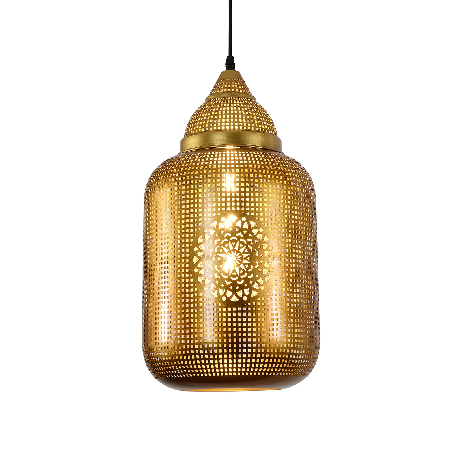 Lustre turc vintage en fer doré ajouré et gravé à la main