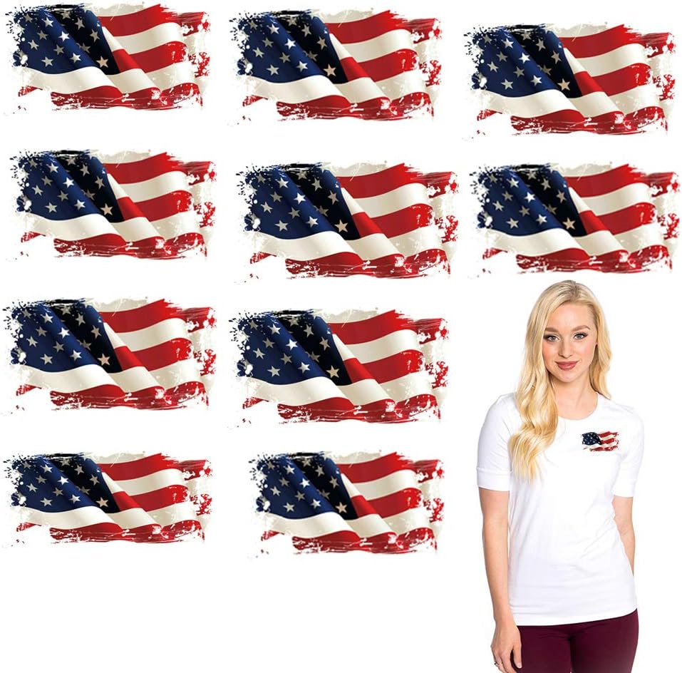 USA Heat Transfers Apppliques Flag Patches American Stickers Decals 10Pcs Patriotic Uniform Vest Jacket T-Shirt Backpack Hat Clothing DIY Decorations Appliques