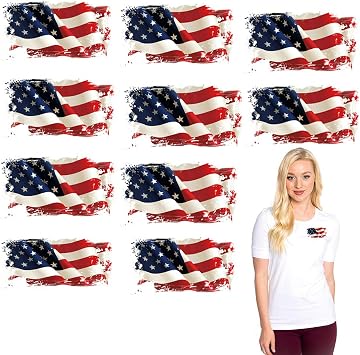 USA Heat Transfers Apppliques Flag Patches American Stickers Decals 10Pcs Patriotic Uniform Vest Jacket T-Shirt Backpack Hat Clothing DIY Decorations Appliques