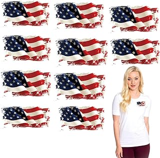 USA Heat Transfers Apppliques Flag Patches American Stickers Decals 10Pcs Patriotic Uniform Vest Jacket T-Shirt Backpack Hat Clothing DIY Decorations Appliques