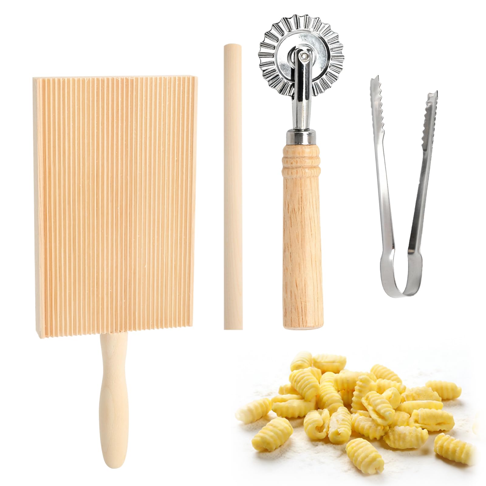 Deska do makaronu YPLANGENT z nachyleniem, drewniana Deska do Gnocchi z rolką, dostarczana z kółkiem do cięcia makaronu z gładką powierzchnią, Deska do Gnocchi do robienia spaghetti