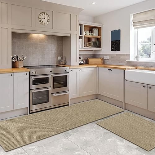 Miniatura 2 de Artoid Mode Juego de 2 alfombras y tapetes de cocina lavables antideslizantes, parte trasera de goma absorbentes para el piso delantero del